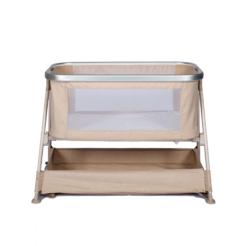 Yellow aluminum crib, crib, bedside bed, sleeping bed, cradle bed